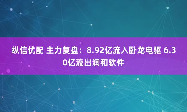 纵信优配 主力复盘：8.92亿流入卧龙电驱 6.30亿流出润和软件