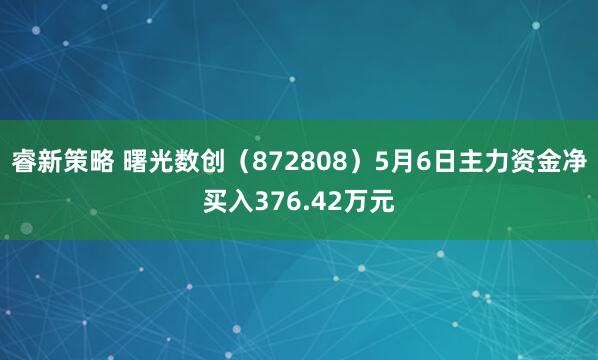 睿新策略 曙光数创（872808）5月6日主力资金净买入376.42万元