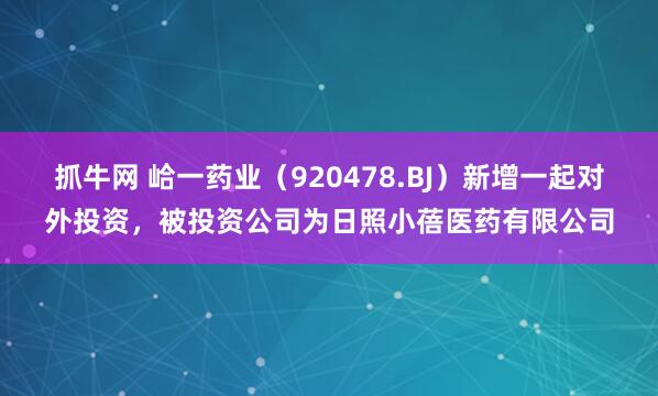 抓牛网 峆一药业（920478.BJ）新增一起对外投资，被投资公司为日照小蓓医药有限公司